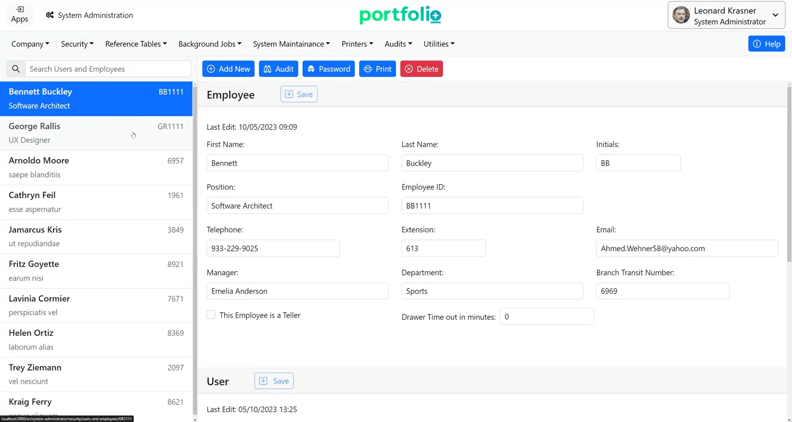 Portfolio System Administration